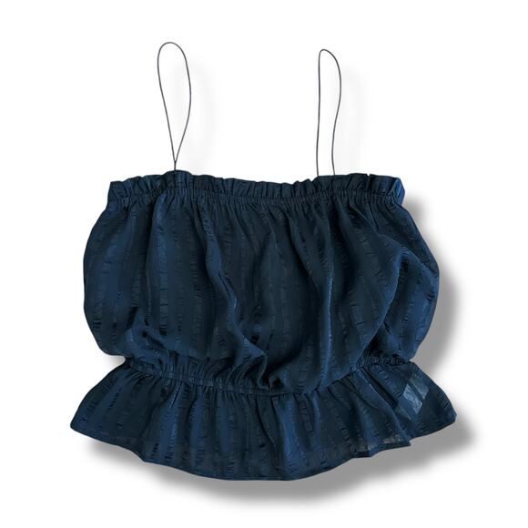 Lulus Black Peplum Cami Top Women’s Small Textured Sheer Stripe Ruffle Hem - Picture 1 of 7
